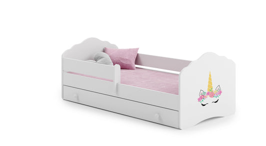 Cama de criança 140 x 70 com gaveta, colchão e estrado incluídos Kobi Wave Unicorn horn