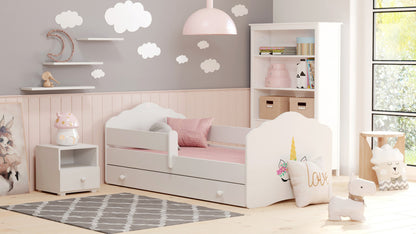 Cama de criança 140 x 70 com gaveta, colchão e estrado incluídos Kobi Wave Unicorn horn
