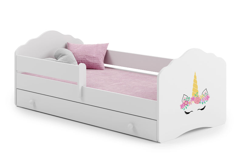 Cama de criança 160 x 80 com gaveta, colchão e estrado incluídos Kobi Wave Unicorn horn