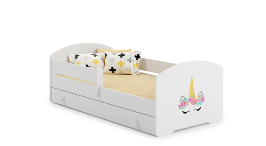 Cama de criança 140 x 70 com gaveta, colchão e estrado incluídos Kobi Luk Unicorn horn