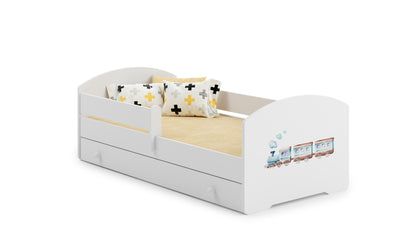 Cama de criança 140 x 70 com gaveta, colchão e estrado incluídos Kobi Luk Train