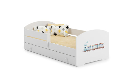 Cama de criança 140 x 70 com gaveta, colchão e estrado incluídos Kobi Luk Train