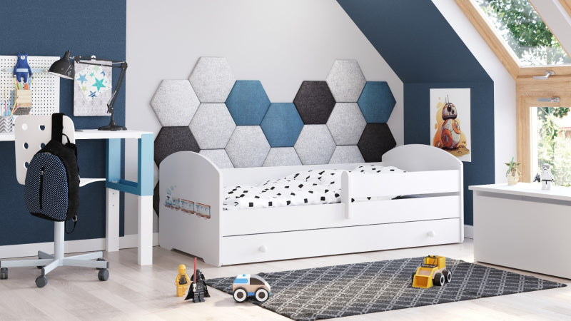 Cama de criança 140 x 70 com gaveta, colchão e estrado incluídos Kobi Luk Train