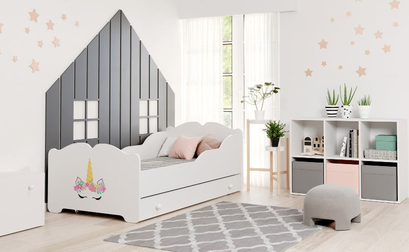 Cama de criança 140 x 70 com gaveta, colchão e estrado incluídos Kobi Anna Unicorn horn