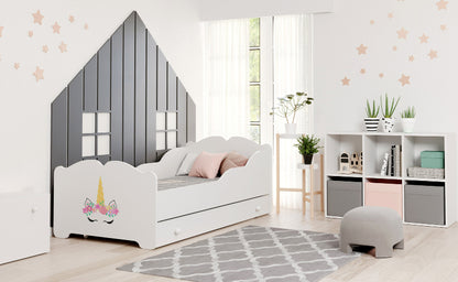 Cama de criança 160 x 80 com gaveta, colchão e estrado incluídos Kobi Anna Unicorn Horn