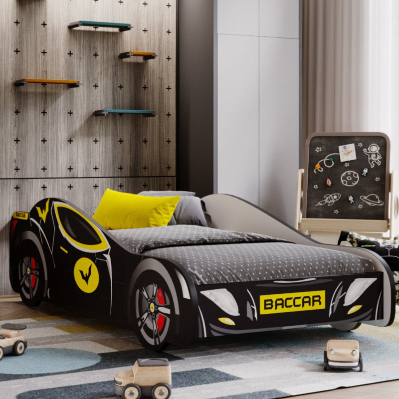 Cama de criança 160 x 80 cm com colchão e estrado incluídos Kobi Bat Car Black