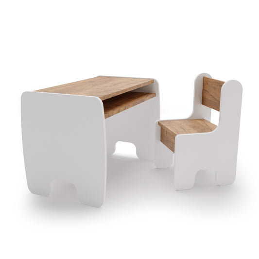 Conjunto de mesa e cadeira Kobi Set White Oak