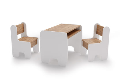 Conjunto de mesa e duas cadeiras Kobi Set White Oak