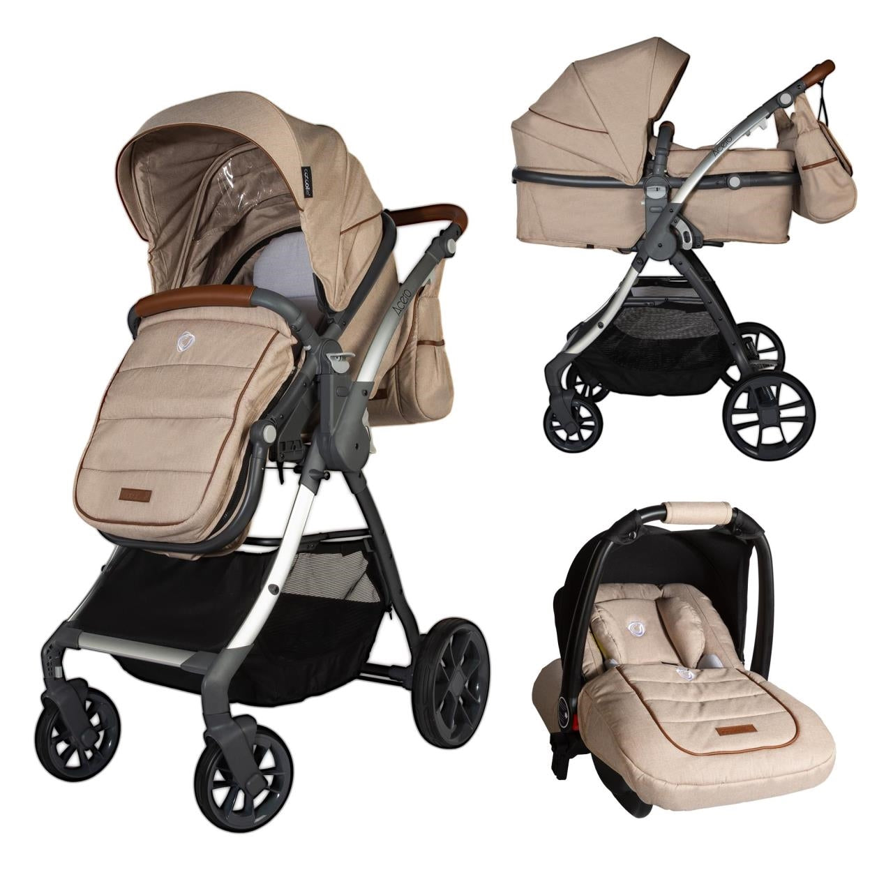 Coccolle sistema de viagem 3 em 1 Acero Beige