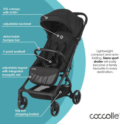 Carrinho de passeio auto-dobrável Coccolle Sierra Diamond Black
