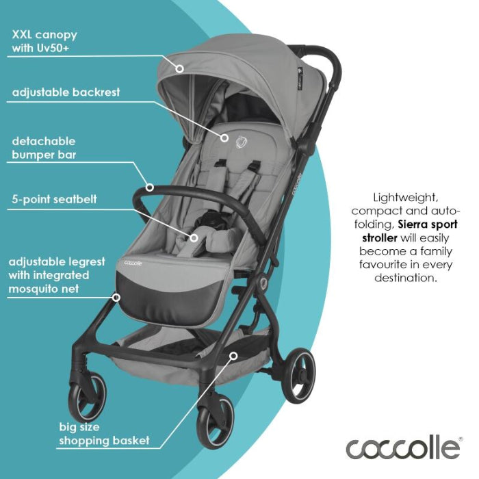 Carrinho de passeio auto-dobrável Coccolle Sierra Greystone
