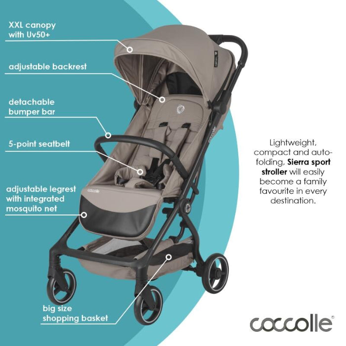 Carrinho de passeio auto-dobrável Coccolle Sierra Taupe Brown