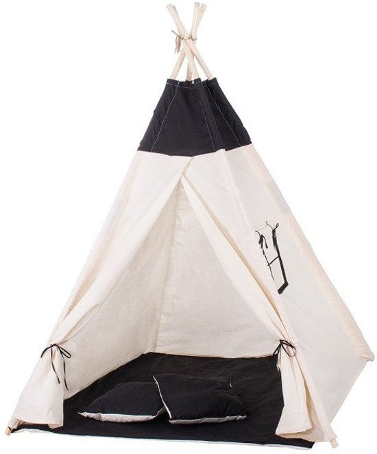 Tenda tipi infantil 4 peças algodão preto e branco