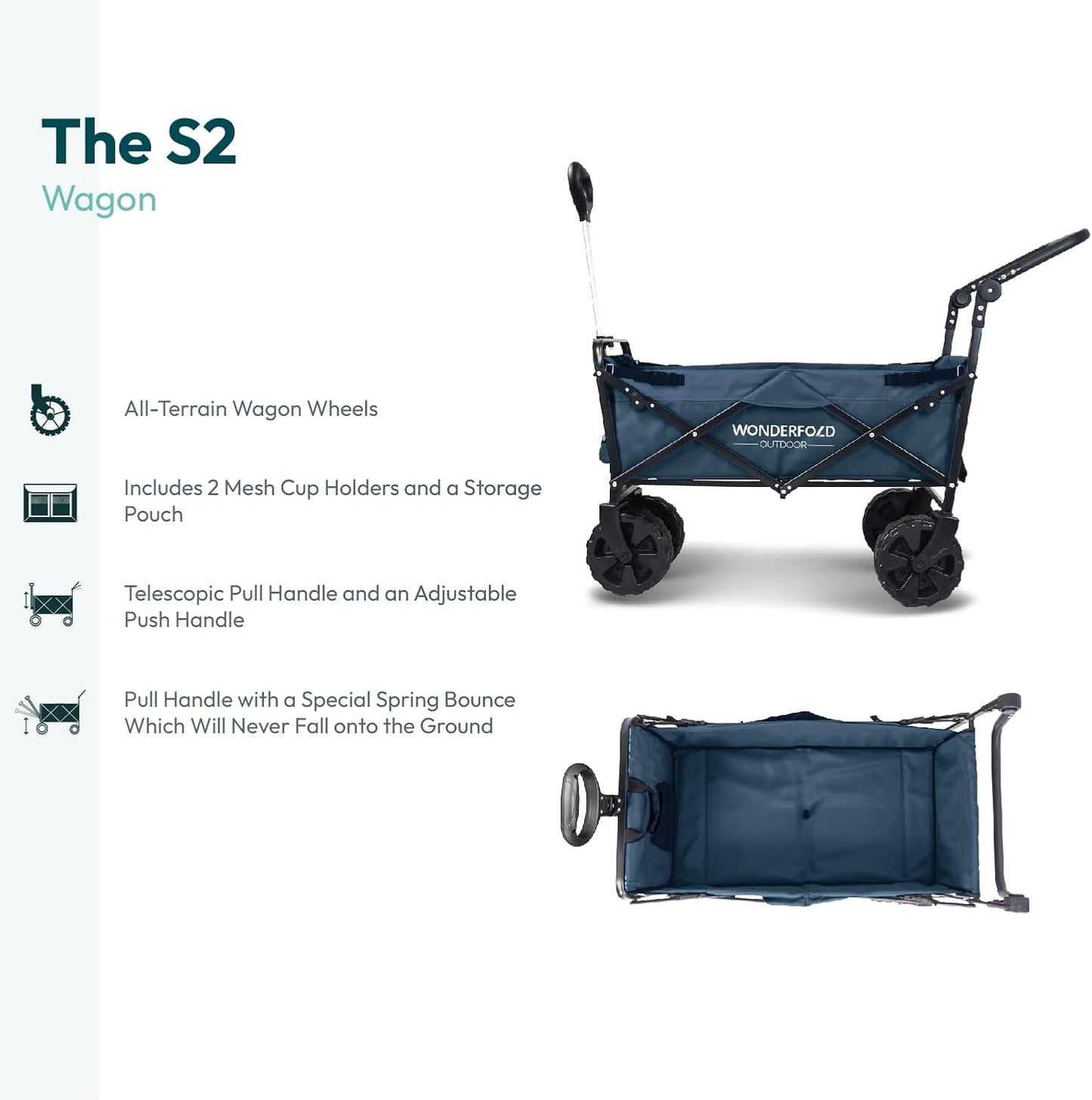 Carrinho dobrável de empurrar e puxar com pneu de praia