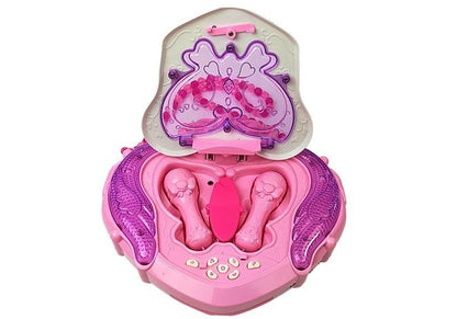 Caixa música com microfone e coluna rosa