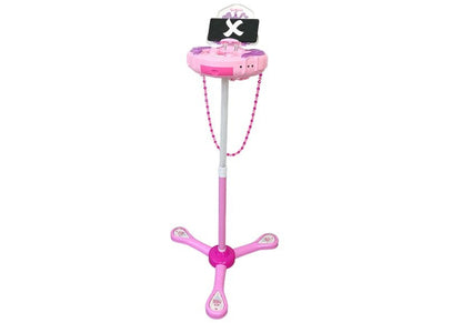 Caixa música com microfone e coluna rosa
