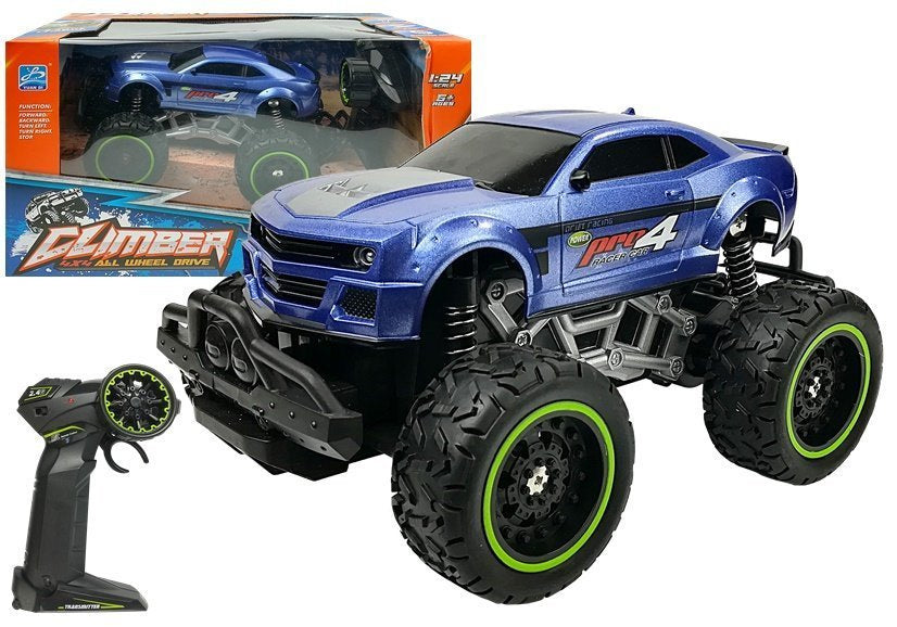 Carro telecomandado off-road azul rodas altas