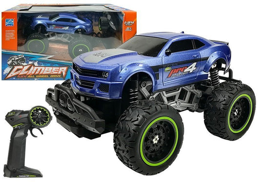 Carro telecomandado off-road azul rodas altas