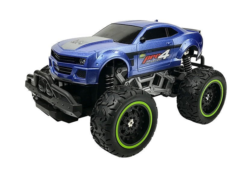 Carro telecomandado off-road azul rodas altas