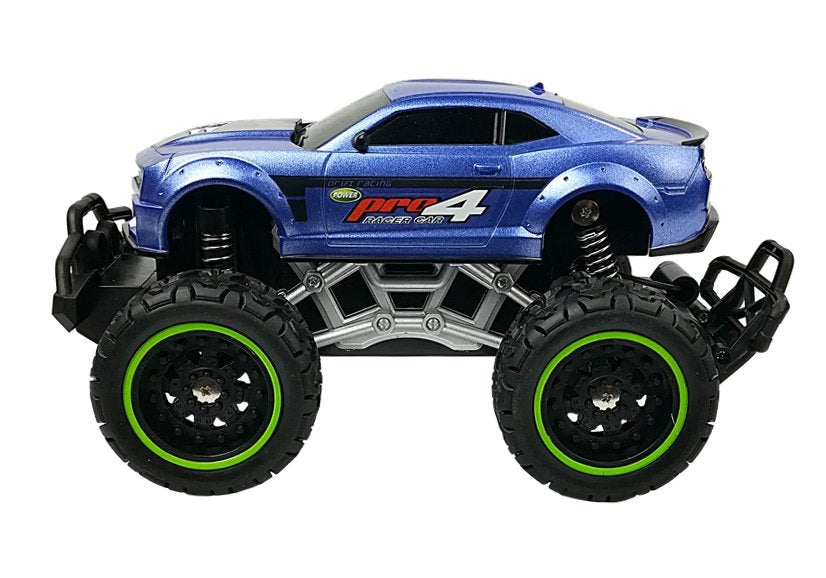 Carro telecomandado off-road azul rodas altas