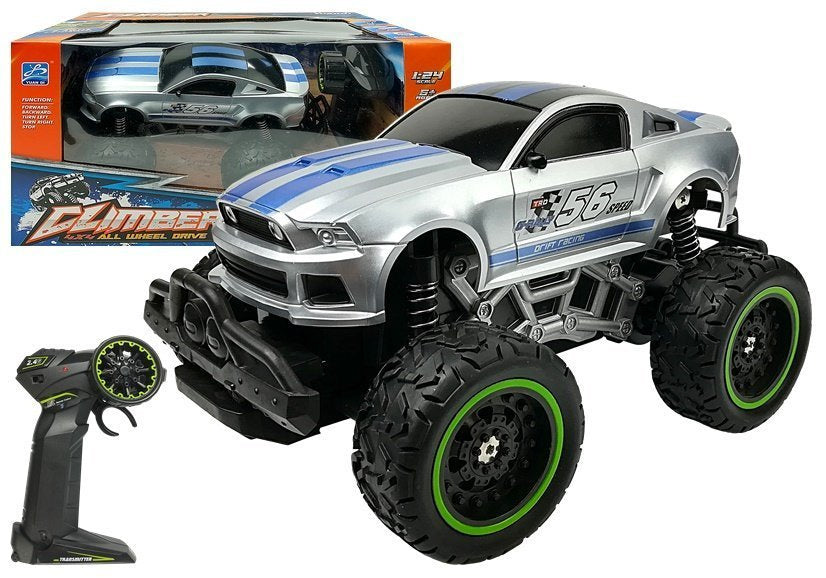 Carro telecomandado off-road prata rodas altas