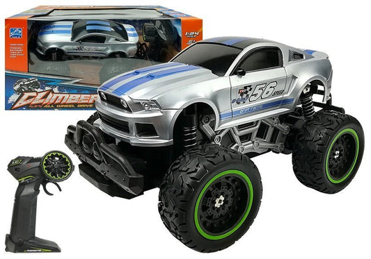 Carro telecomandado off-road prata rodas altas