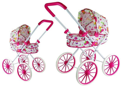 Carrinho boneca retro rodas grandes flores