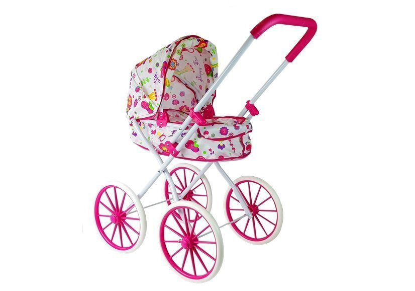 Carrinho boneca retro rodas grandes flores