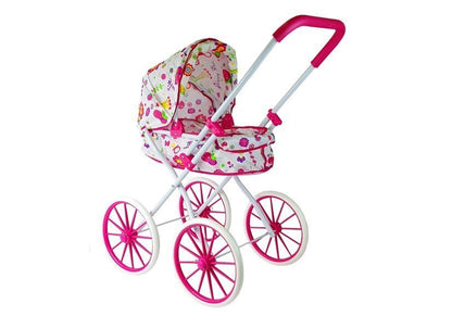 Carrinho boneca retro rodas grandes flores