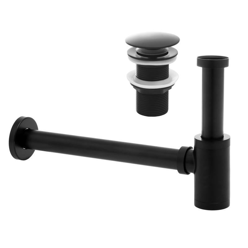 Sifão de lavatório com válvula preto mate