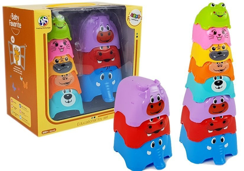 Pirâmide de Empilhar Animais Coloridos para Bebé 6 Peças