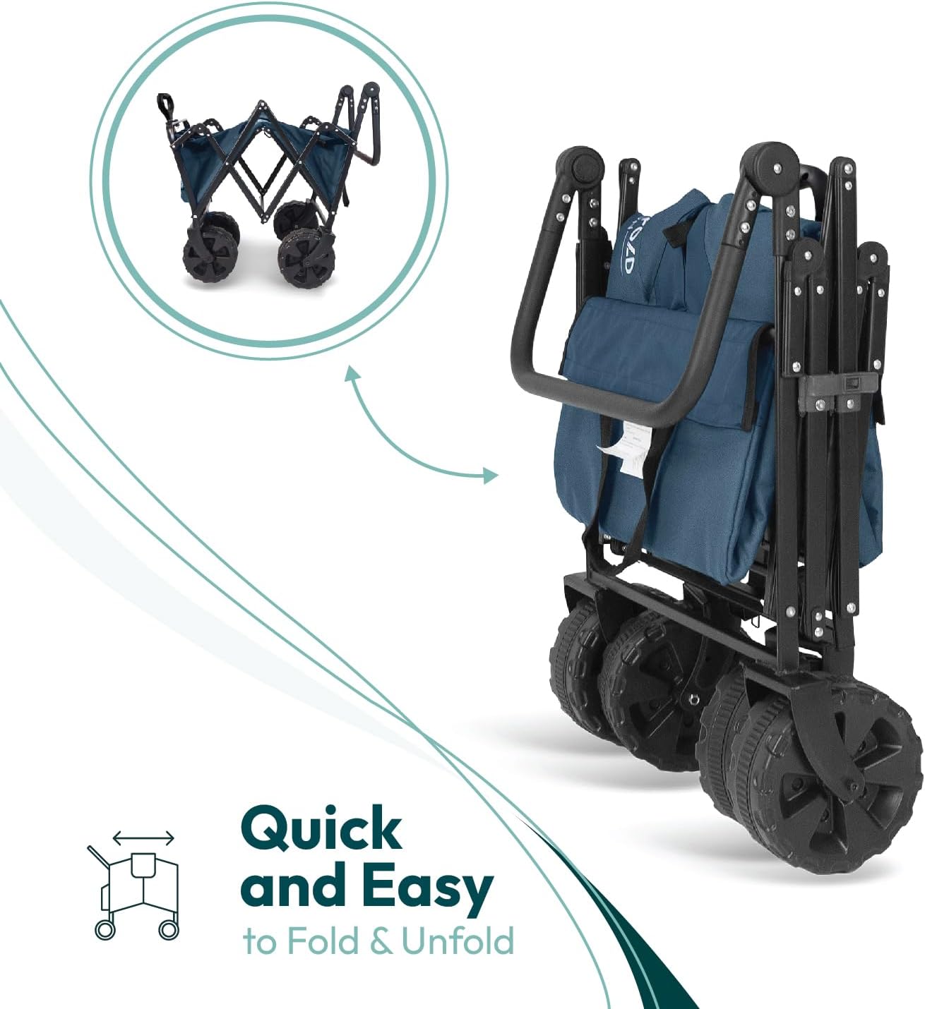 Carrinho dobrável de empurrar e puxar com pneu de praia