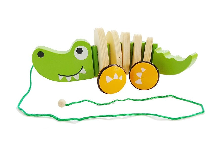Crocodilo madeira com rodas 18 cm