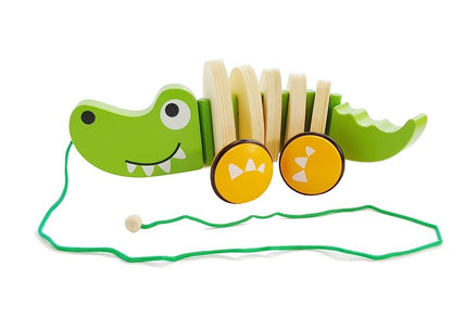 Crocodilo madeira com rodas 18 cm
