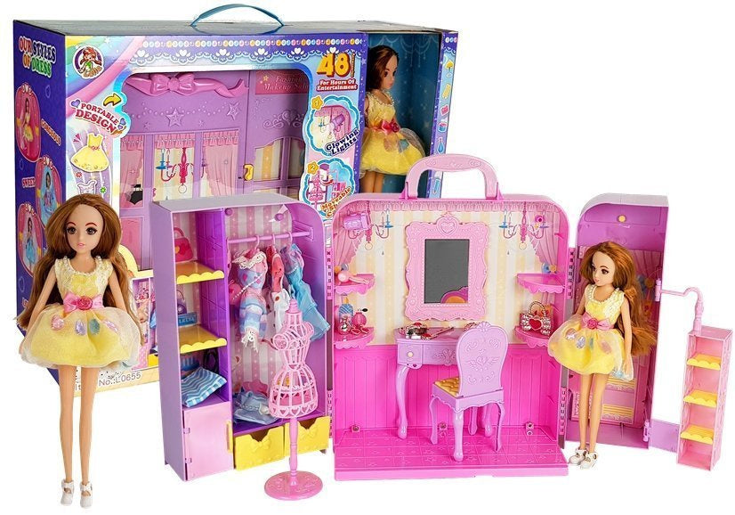 Quarto vestir bonecas com luz espelho 26 cm roupas acessórios