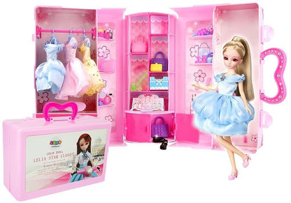 Boneca com conjunto roupas mala acessórios
