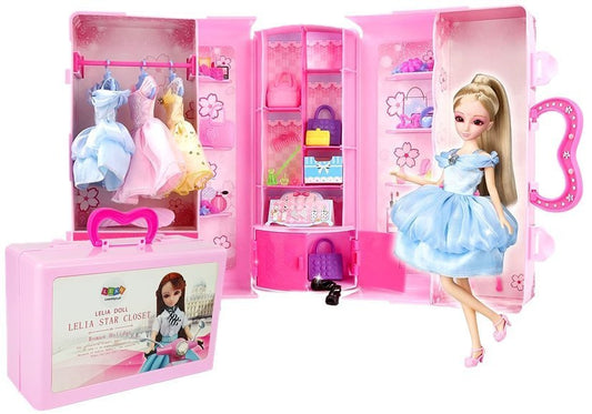 Boneca com conjunto roupas mala acessórios