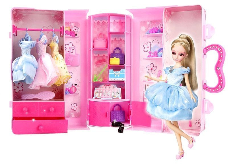 Boneca com conjunto roupas mala acessórios