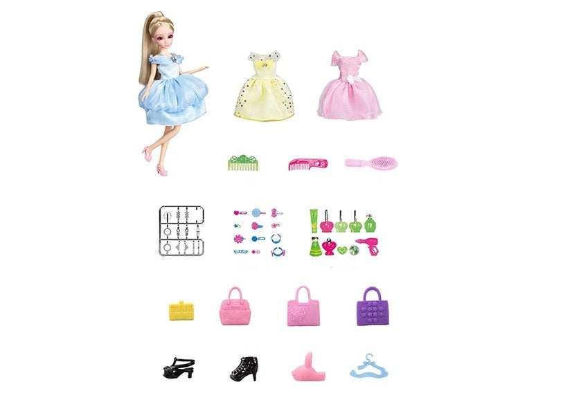 Boneca com conjunto roupas mala acessórios