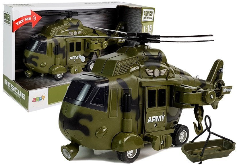 Helicóptero resgate militar 1:16 gancho luz som