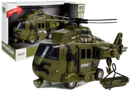 Helicóptero resgate militar 1:16 gancho luz som
