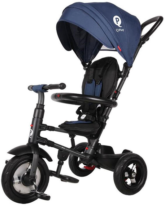 Triciclo com rodas de borracha insufladas a ar QPlay Rito AIR Dark Blue