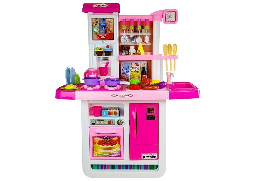 Cozinha rosa com água panelas alimentos som