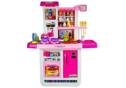 Cozinha rosa com água panelas alimentos som