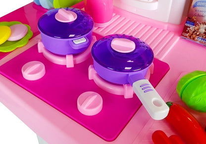 Cozinha rosa com água panelas alimentos som