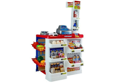 Supermercado com carrinho caixa registadora scanner