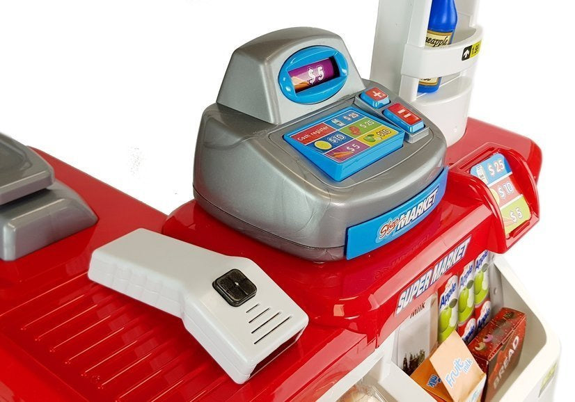 Supermercado com carrinho caixa registadora scanner