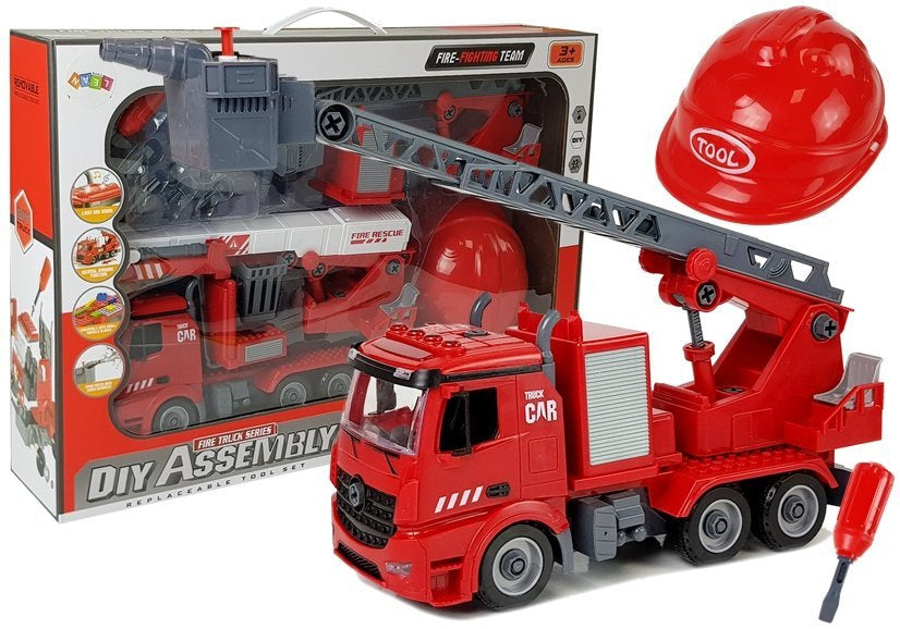 Camião bombeiros DIY 2 em 1 com ferramentas luz som capacete