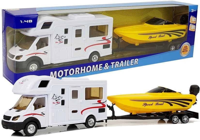 Autocaravana com barco amarelo fricção 1:48