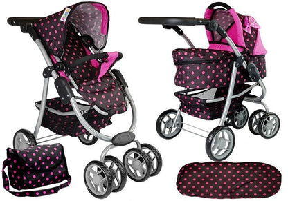 Carrinho boneca 2 em 1 preto rosa